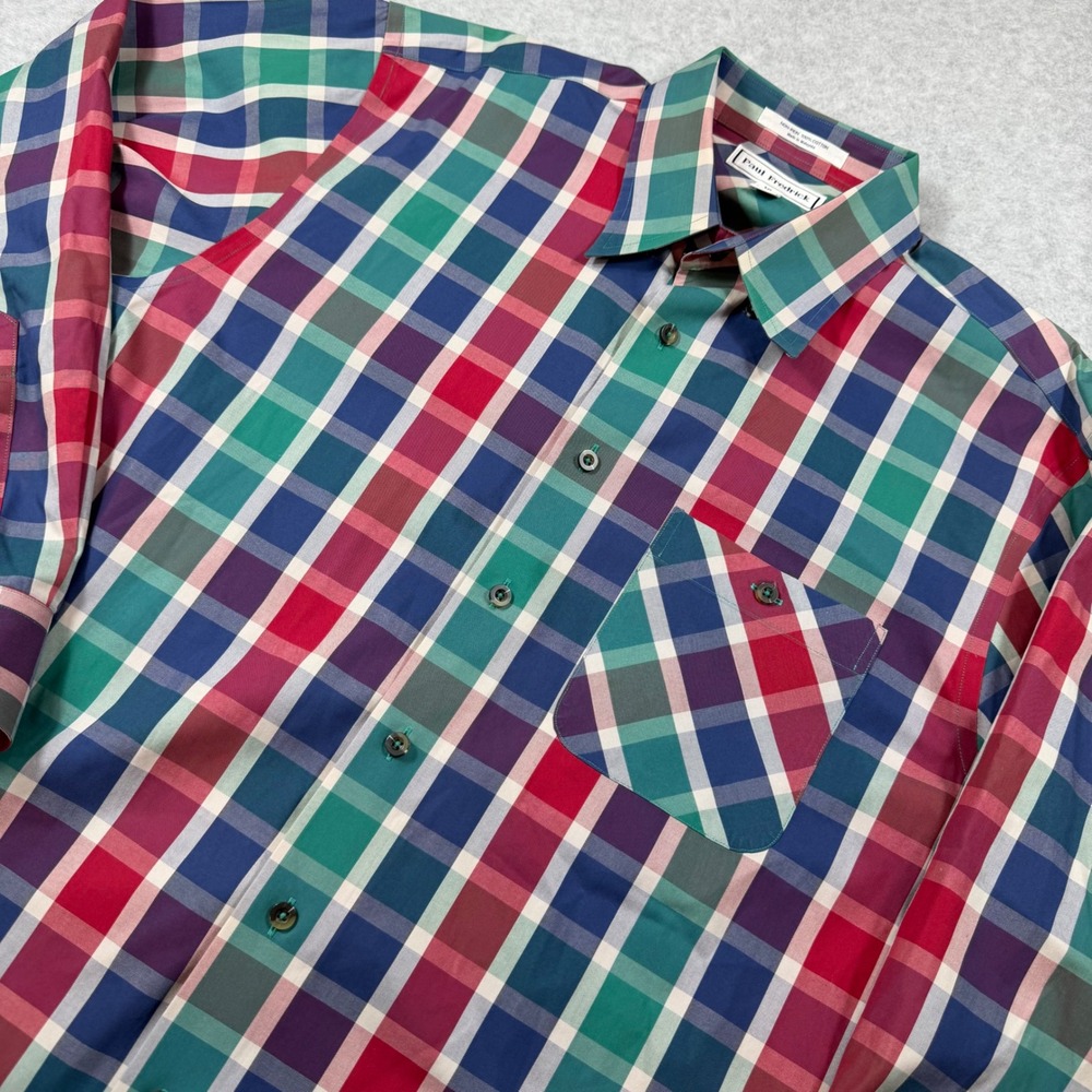 Paul Fredrick Button Down Shirt Mens 16 32-33 Plaid Non-Iron Cotton NWOT